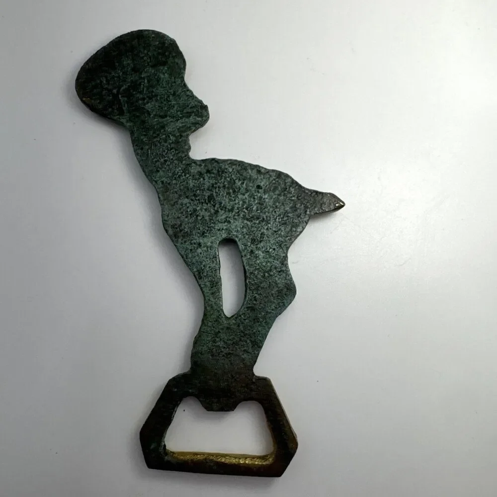 Vintage Brass / Green Ram Goat Bottle Opener VTG Capricorn Bottle Opener 4.75”